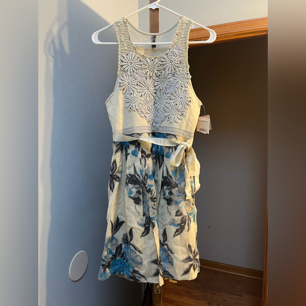 Free People  Dress with Blue and Cream Floral Design